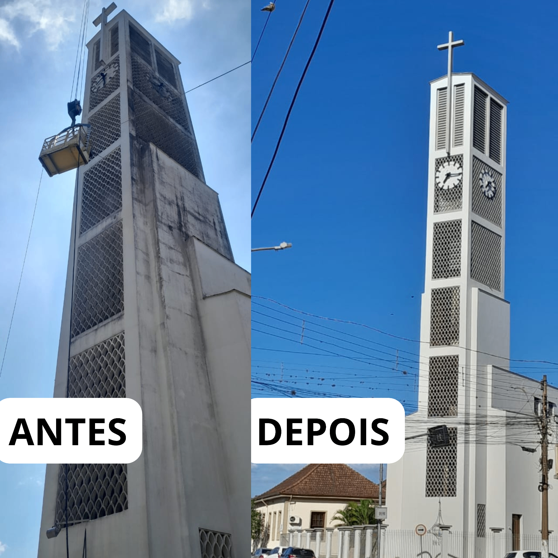 Pintura predial — igreja antes e depois